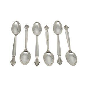 Set of 6 Georg Jensen Denmark Acanthus Sterling Silver Teaspoons 5 3/4" # 19724